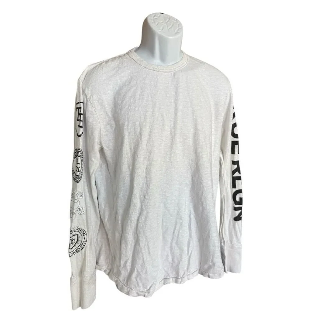 Mens True Religion Arm Logo Long Sleeve Heathered Casual Tee Shirt - Sz M